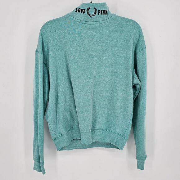 PINK Victoria’s Secret Aqua Dog Embroidered Half Zip Pullover Sweatshirt Size XS - Picture 2 of 7